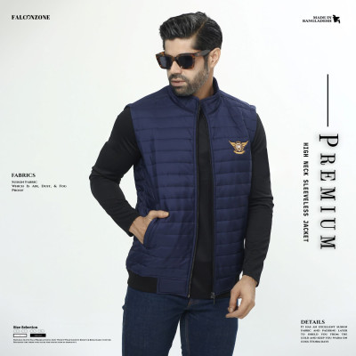 High Neck Sleeveless Jacket || NAVY BLUE
