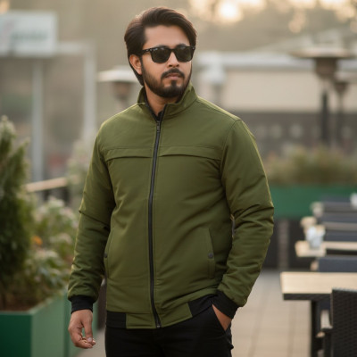 Premium High Neck Jacket || OLIVE