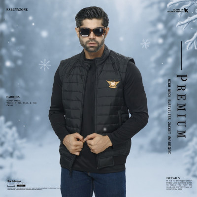 High Neck Sleeveless Jacket || BLACK