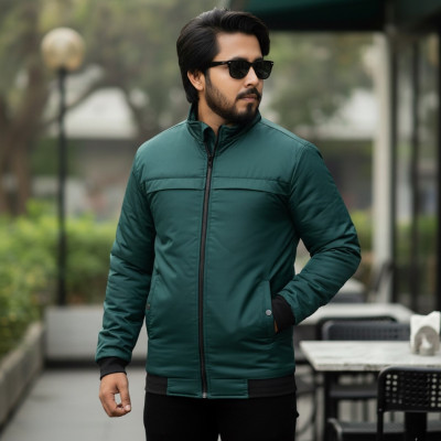 Premium High Neck Jacket || BOTTLE GREEN