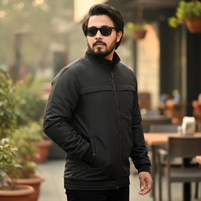 Premium High Neck Jacket || BLACK