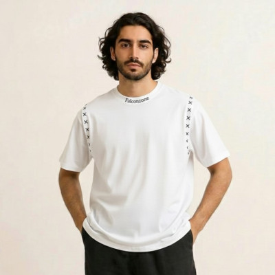 Round Neck Cross Embroidery || WHITE