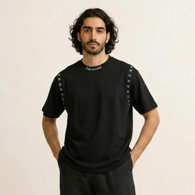 Round Neck Cross Embroidery || BLACK