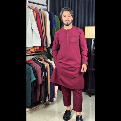 90's Classic Aristocracy Panjabi & Pajama Set || HEART MAROON