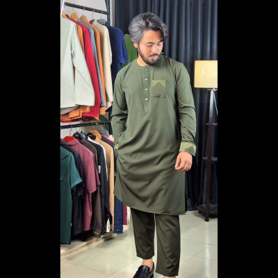 90's Classic Aristocracy Panjabi & Pajama Set || OLIVE