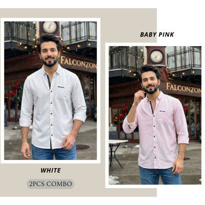 Classic Full Sleeve Shirt || WHITE & BABY PINK