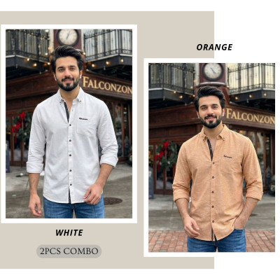 Classic Full Sleeve Shirt || WHITE & ORANGE