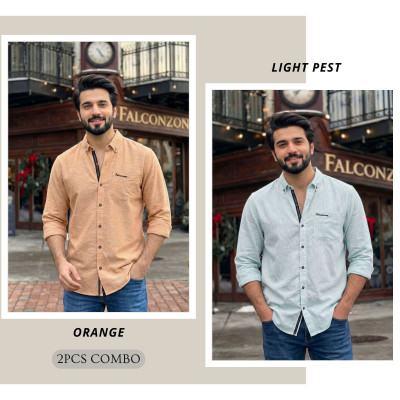 Classic Full Sleeve Shirt || ORANGE & LIGHT PEST