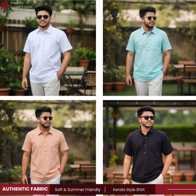 Kerala Shirt || WHITE & PEST & ORANGE & BLACK