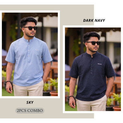 Half Sleeve Ben Collar Shirts || SKY & DARK NAVY